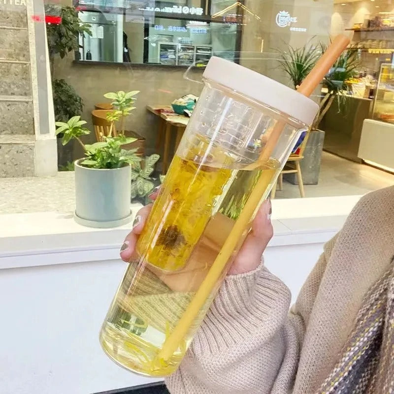 Folding Straw Water Bottle Transparent Large Capacity