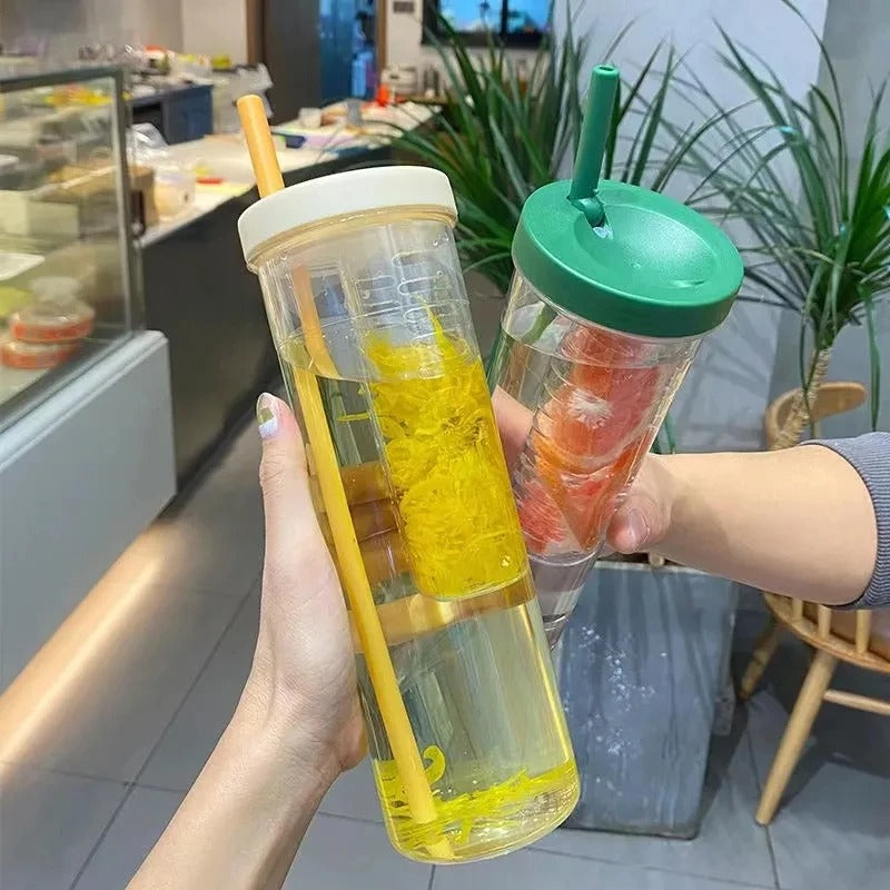 Folding Straw Water Bottle Transparent Large Capacity