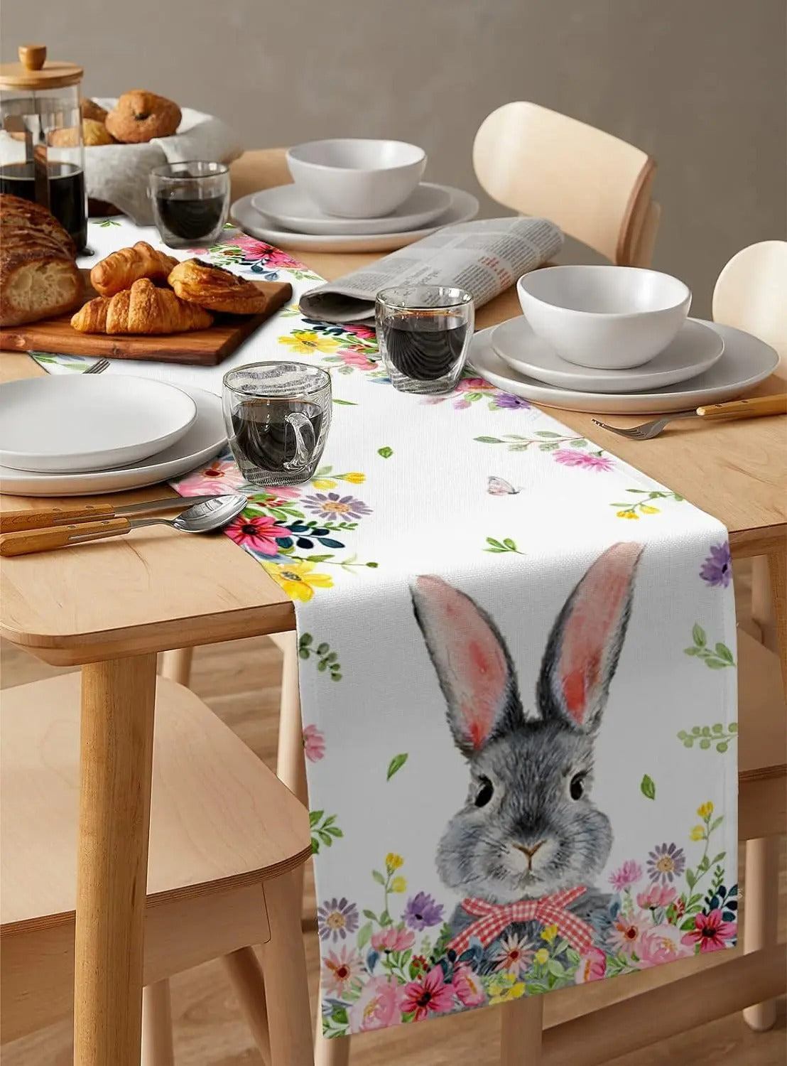 Easter Bunny Flower Linen Table Runners Dresser Scarves Table Decor