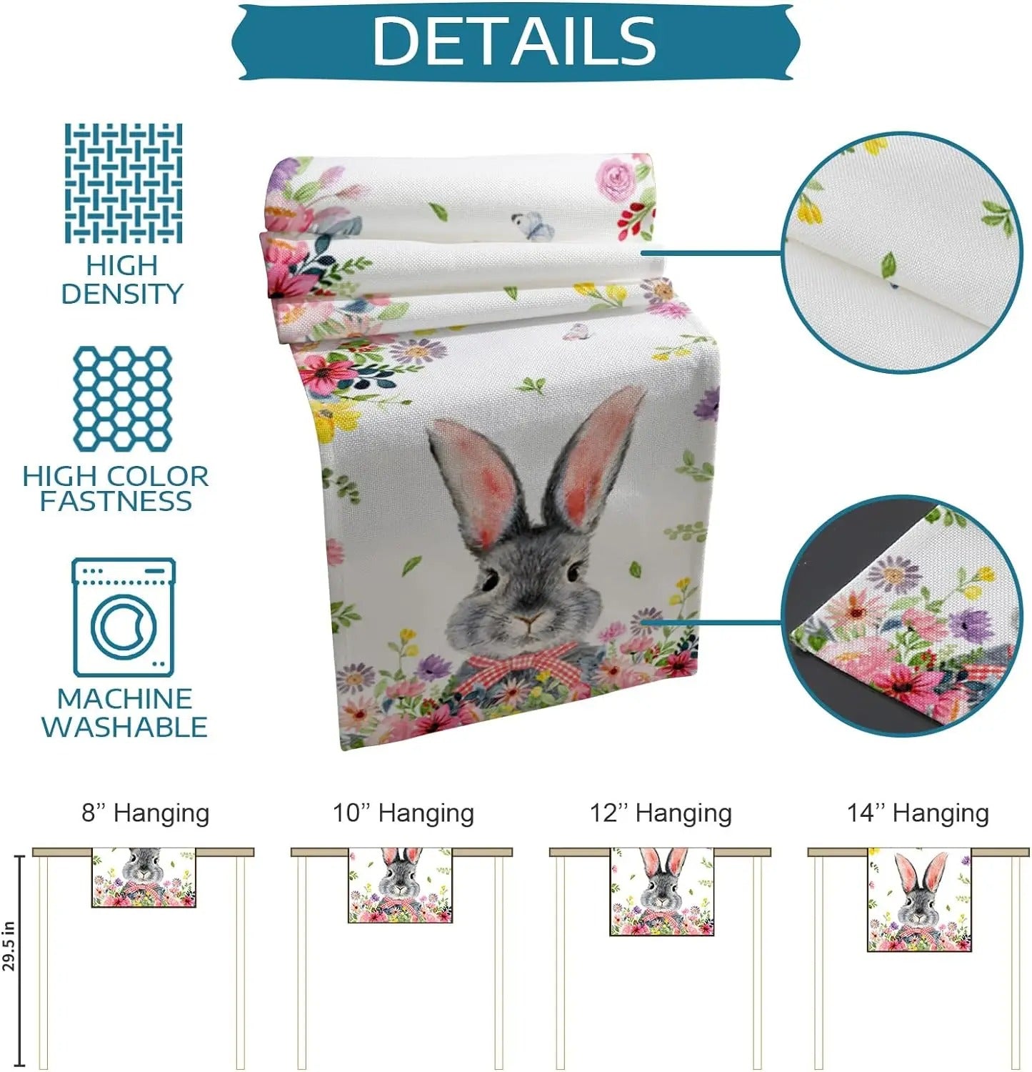 Easter Bunny Flower Linen Table Runners Dresser Scarves Table Decor