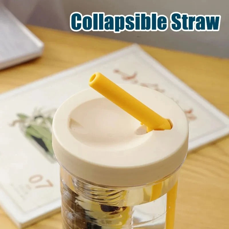 Folding Straw Water Bottle Transparent Large Capacity