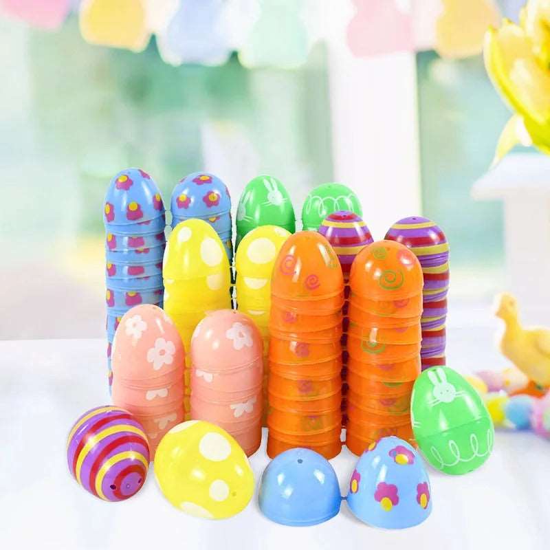 12Pcs Easter Fillable Opening Egg Colorful Plastic Eggs Kids Favors Easter Party Home Decorations Candy Gift Packaging Box