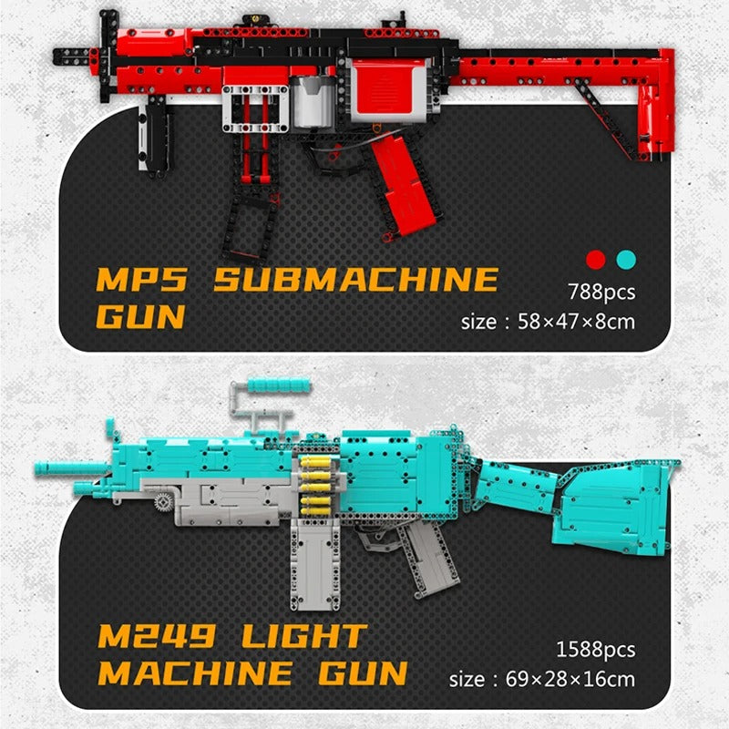 Military Electric M249 Machine Gun Assembled Building Blocks Bricks Model MOC Submachine Firearms Weapons Sets Kid Toy Boy Gifts