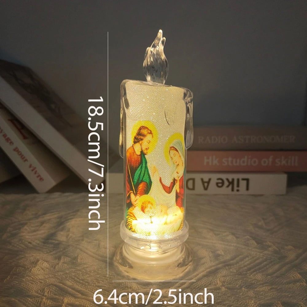 Jesus Virgin Christ LED Candle Mass Electronic Smokeless Candle Lamp Wedding Christmas Easter Party Decoration