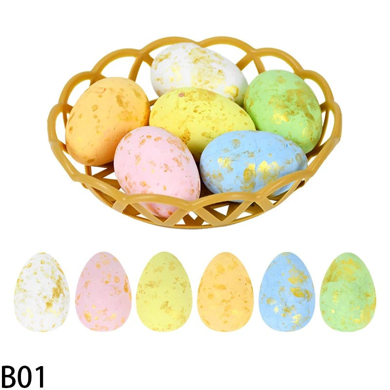 Foam Easter Eggs Set With Basket Easter Decorations Painted Bird Pigeon Eggs DIY Craft Kids Gift