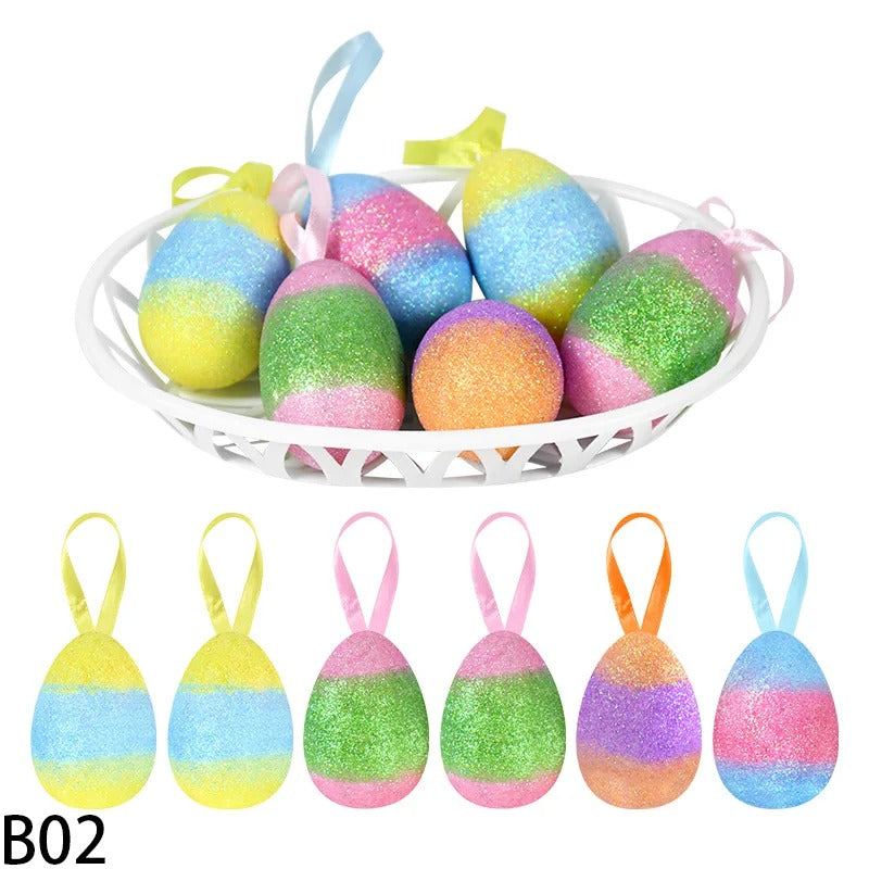 Foam Easter Eggs Set With Basket Easter Decorations Painted Bird Pigeon Eggs DIY Craft Kids Gift