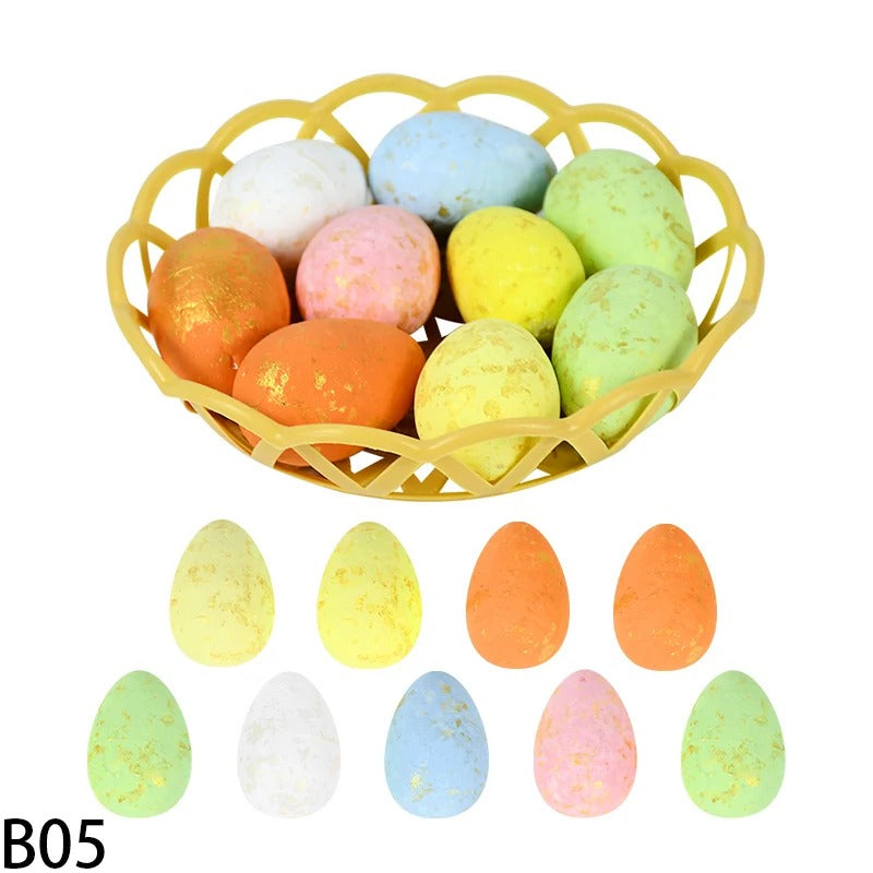 Foam Easter Eggs Set With Basket Easter Decorations Painted Bird Pigeon Eggs DIY Craft Kids Gift