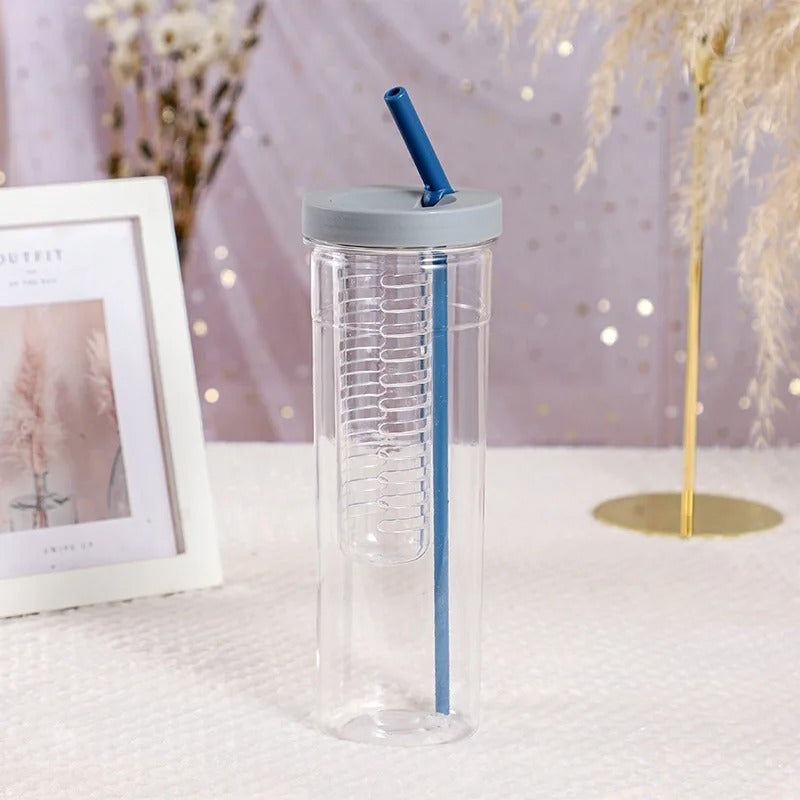 Folding Straw Water Bottle Transparent Large Capacity