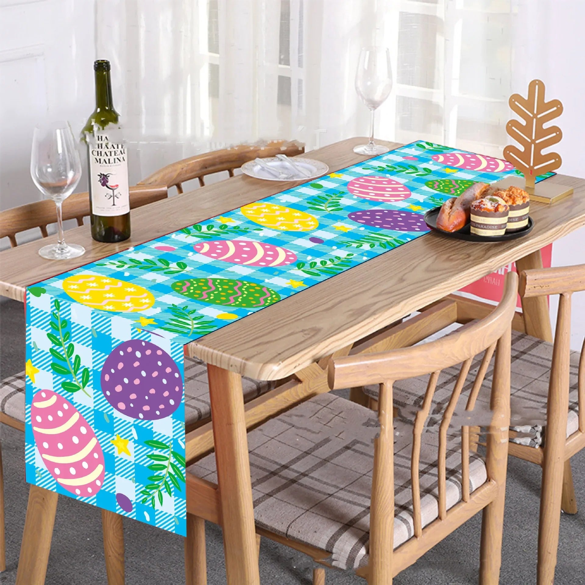 Newest Easter Table Runner 35*180cm Easter Eggs Bunny Flower Dining Table Decor