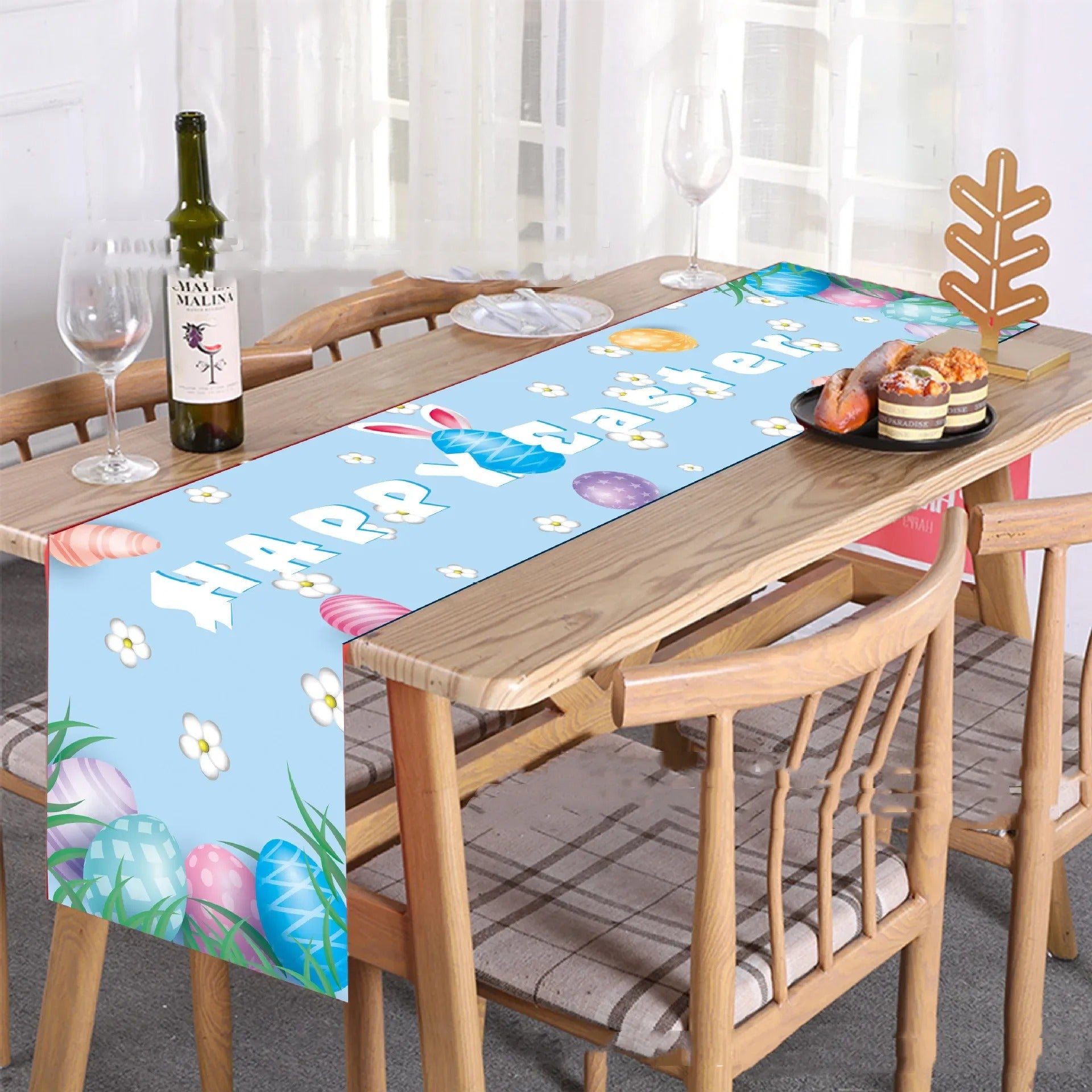 Newest Easter Table Runner 35*180cm Easter Eggs Bunny Flower Dining Table Decor