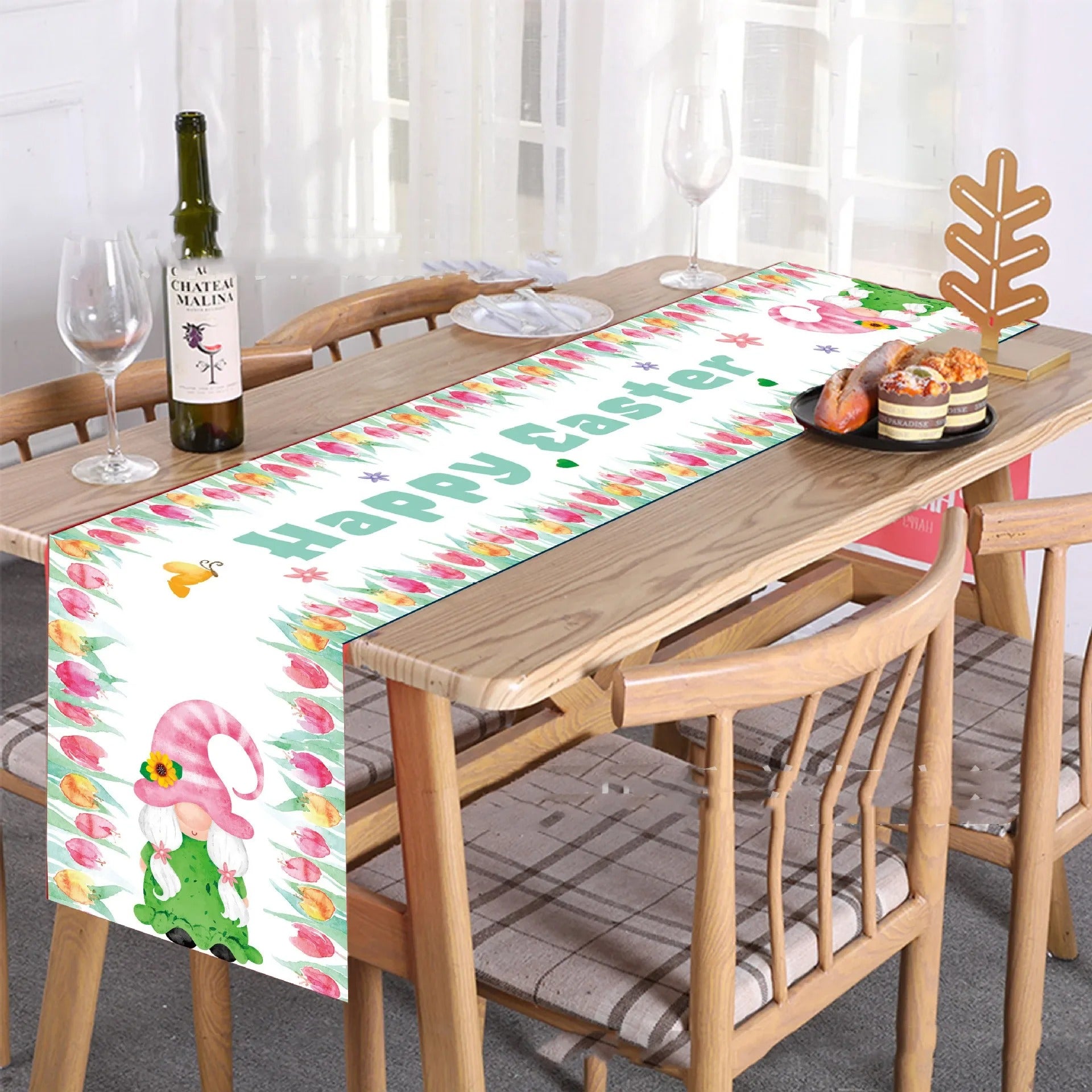 Newest Easter Table Runner 35*180cm Easter Eggs Bunny Flower Dining Table Decor