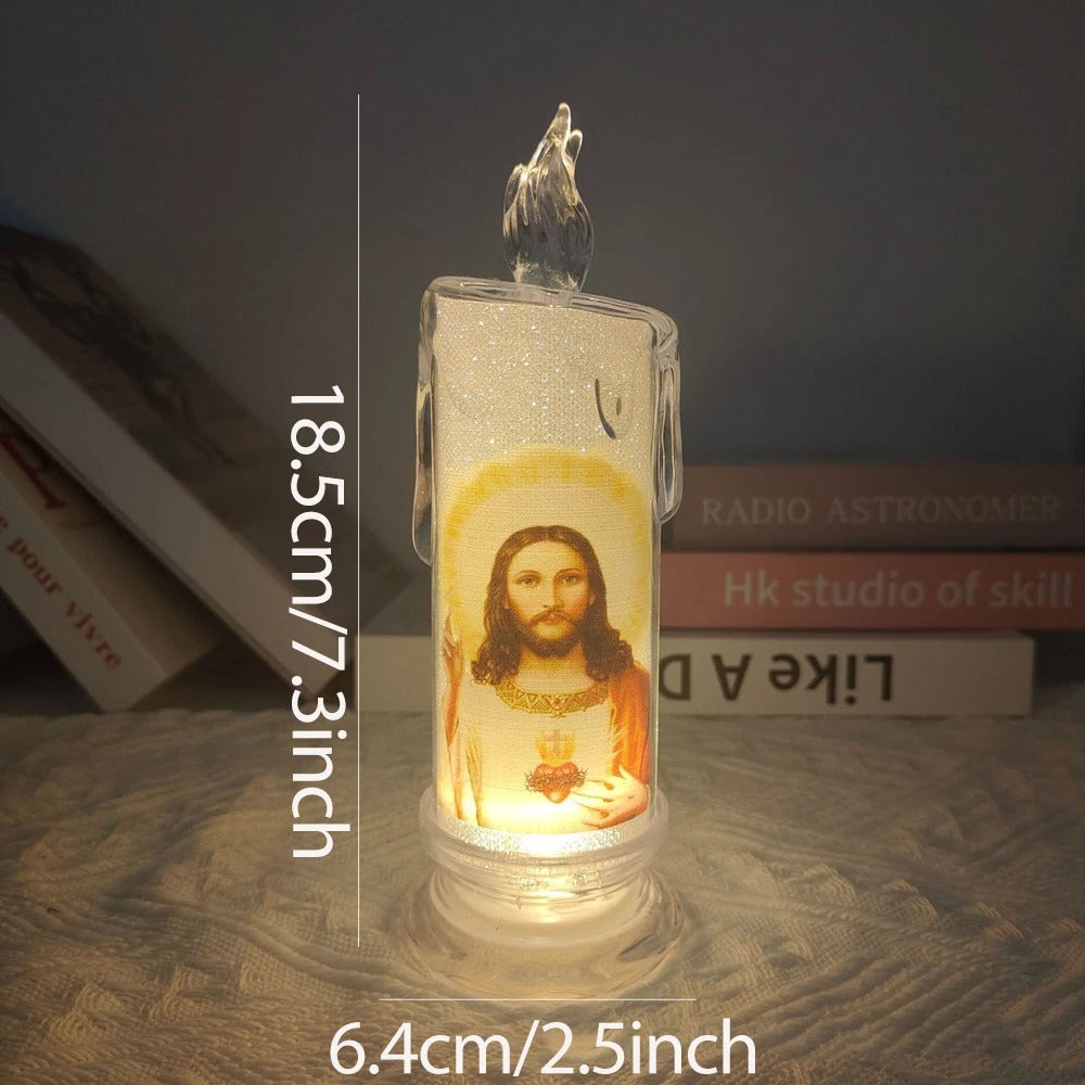 Jesus Virgin Christ LED Candle Mass Electronic Smokeless Candle Lamp Wedding Christmas Easter Party Decoration