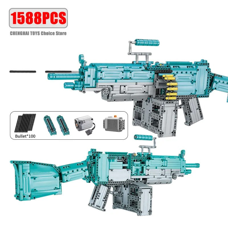 Military Electric M249 Machine Gun Assembled Building Blocks Bricks Model MOC Submachine Firearms Weapons Sets Kid Toy Boy Gifts