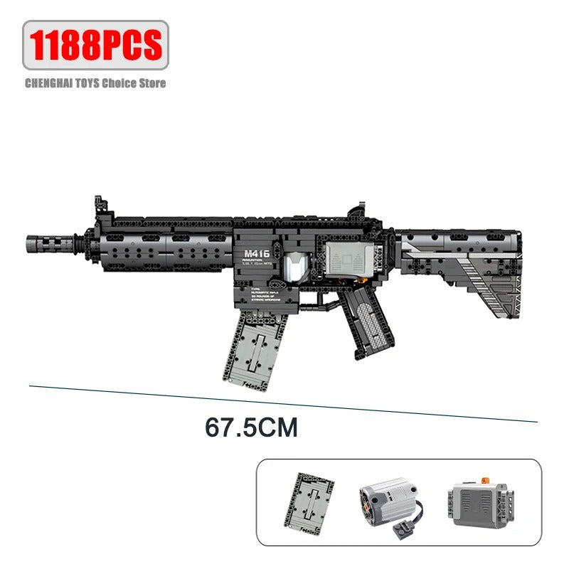 Military Electric M249 Machine Gun Assembled Building Blocks Bricks Model MOC Submachine Firearms Weapons Sets Kid Toy Boy Gifts