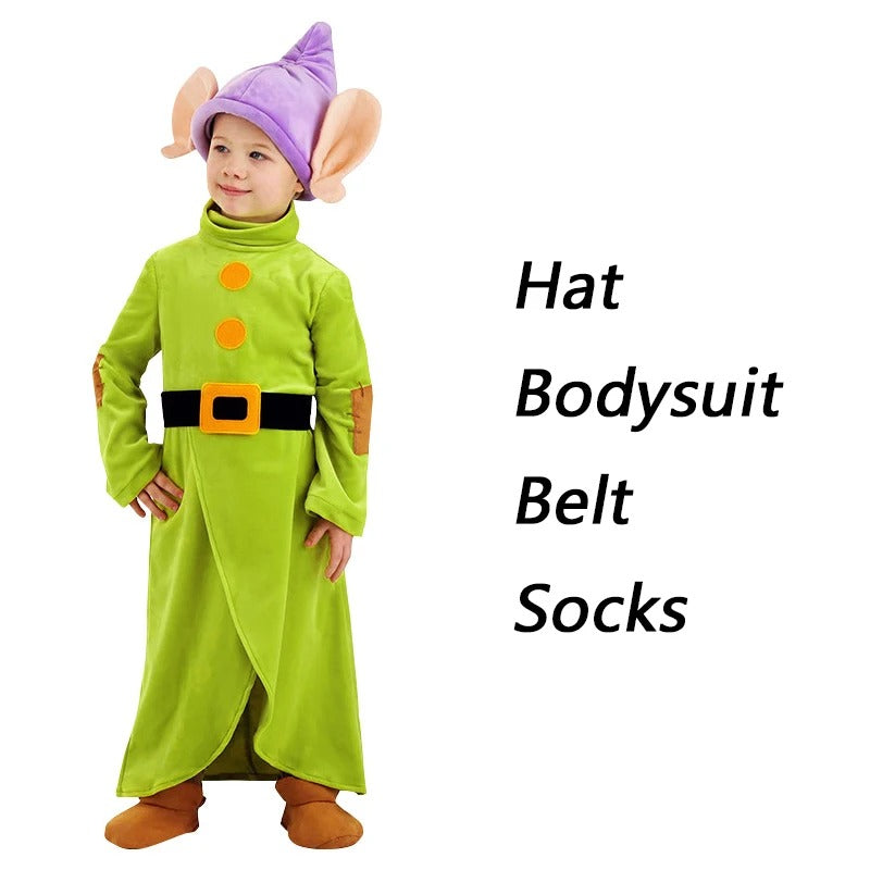 Kids Dopey Costumes Disney Snow White and The Seven Dwarfs Cosplay Dopey Boys Child Bodysuit Hat Suit Halloween Costume Clothes