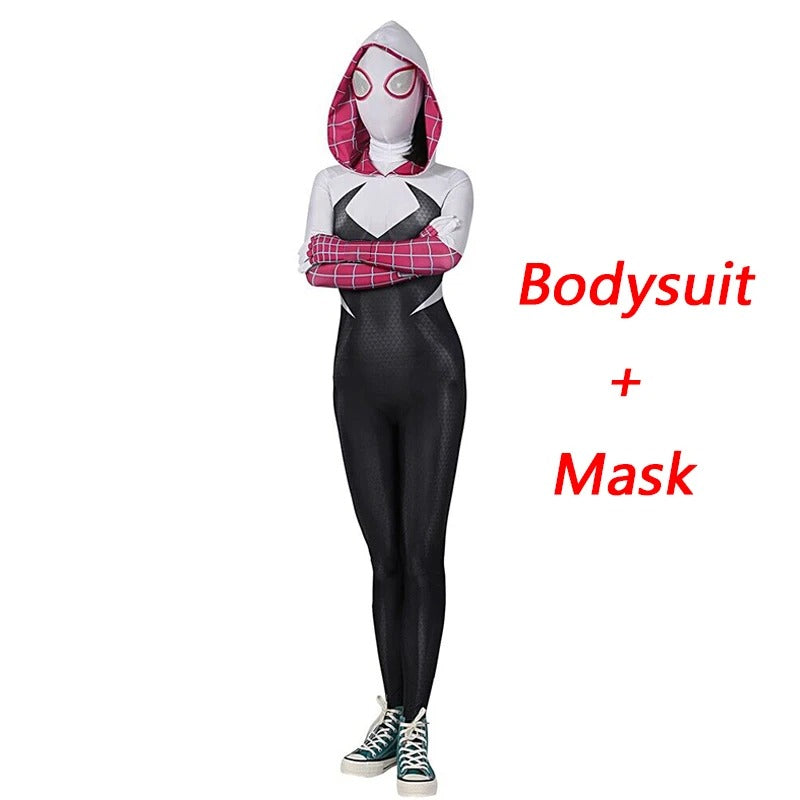 Spiderman Spidder Gwen Cosplay Costumes for Adult Kids Gwen Stacy Costume Zentai Jumpsuit Bodysuit Halloween Disney Clothes