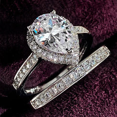 Wedding Ring Set for Women Dazzling Square Zirconia Luxury Lady Accessories Set