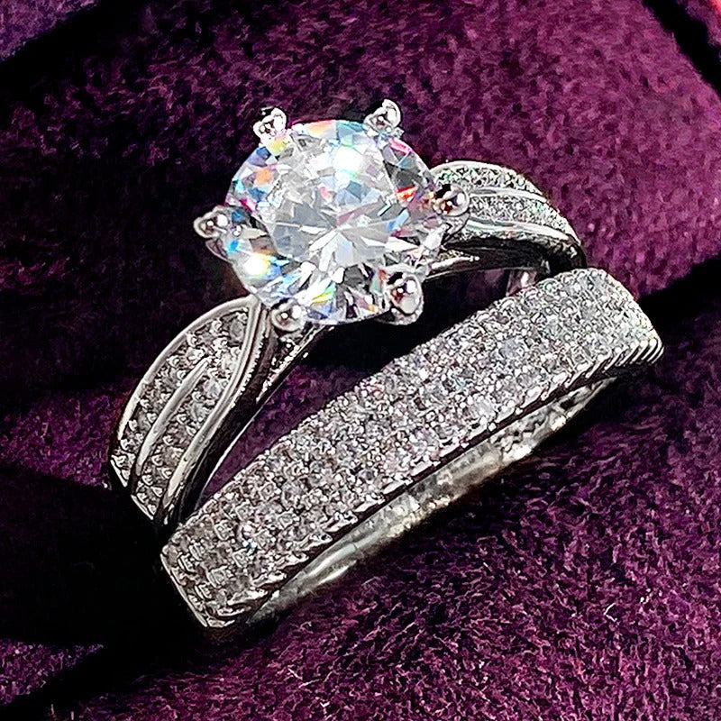 Wedding Ring Set for Women Dazzling Square Zirconia Luxury Lady Accessories Set
