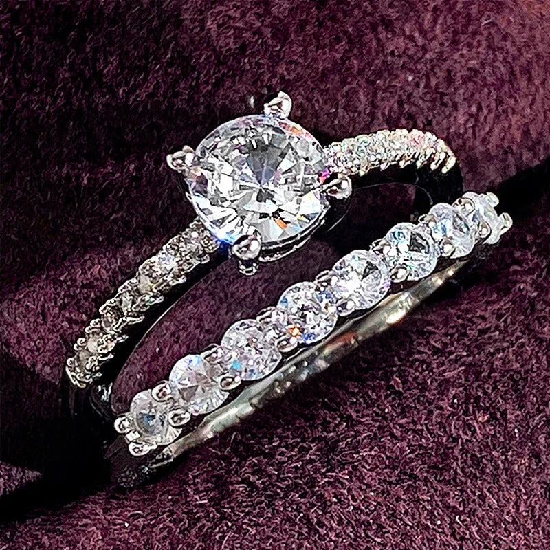 Wedding Ring Set for Women Dazzling Square Zirconia Luxury Lady Accessories Set