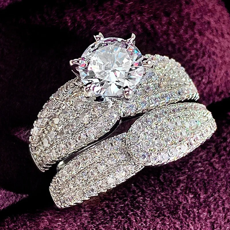 Wedding Ring Set for Women Dazzling Square Zirconia Luxury Lady Accessories Set
