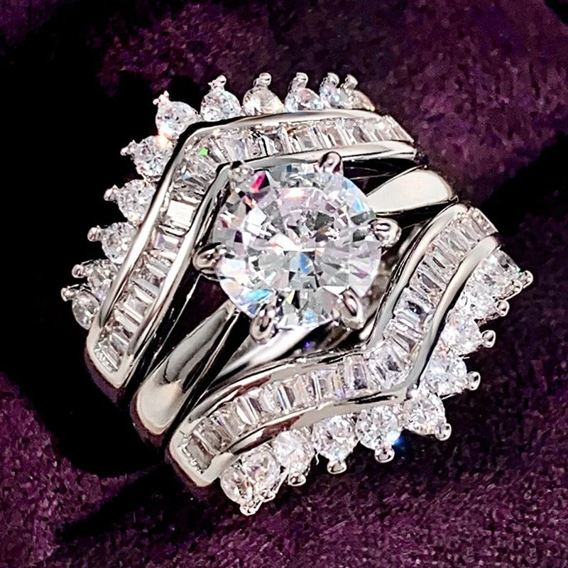 Wedding Ring Set for Women Dazzling Square Zirconia Luxury Lady Accessories Set