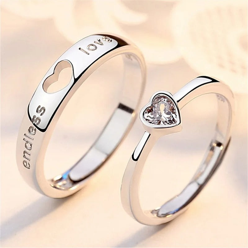 Zircon Heart Matching Couple Rings Set Valentine's Day