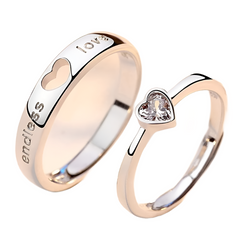 Zircon Heart Matching Couple Rings Set Valentine's Day