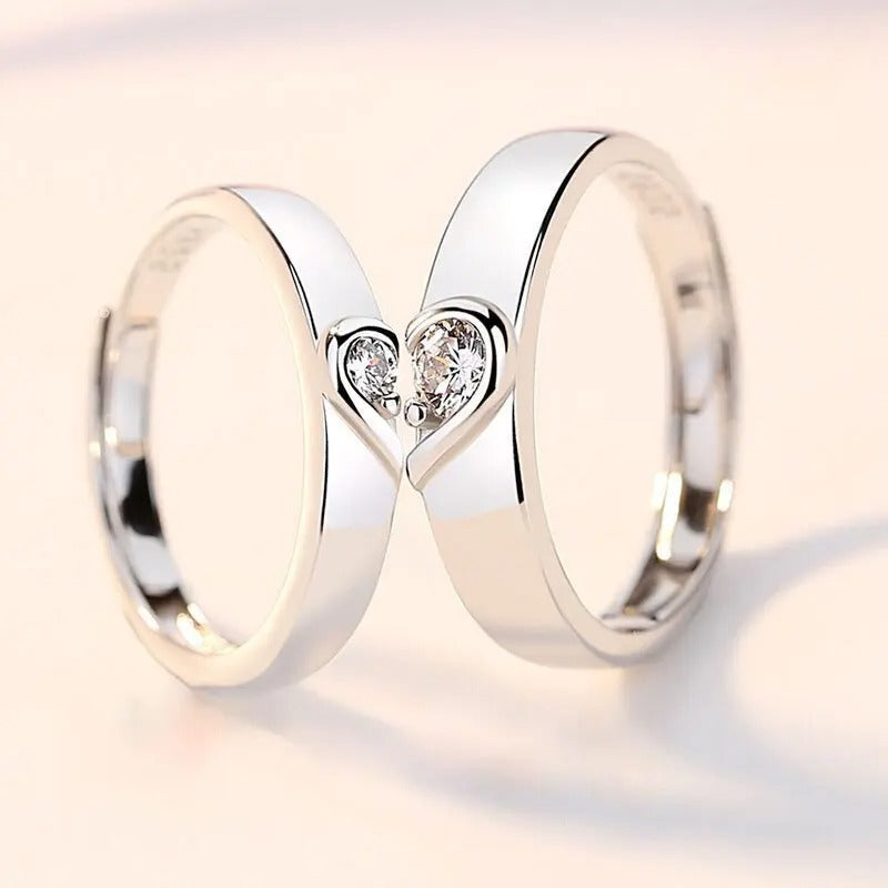 Zircon Heart Matching Couple Rings Set Valentine's Day