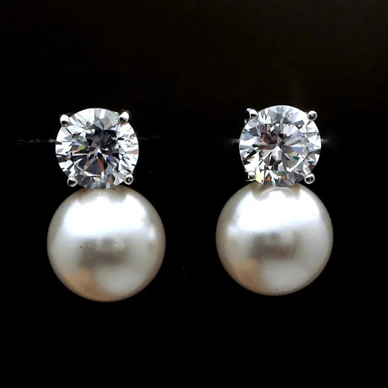 Beige High-end Pearl Earrings, Women's Simple and Fashionable Design, Exquisite, Luxurious, Shiny Jewelry