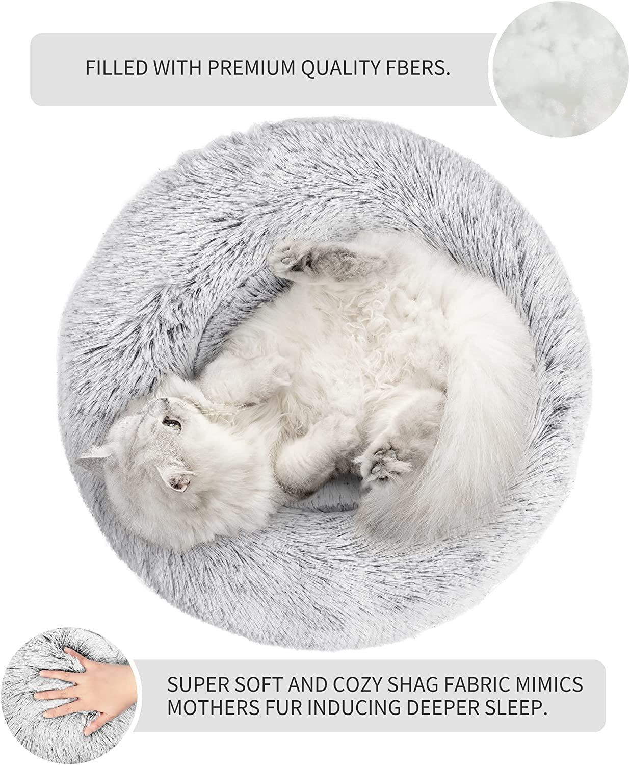 Grey Fluffy Dog and Cat Calming Cushion Bed 