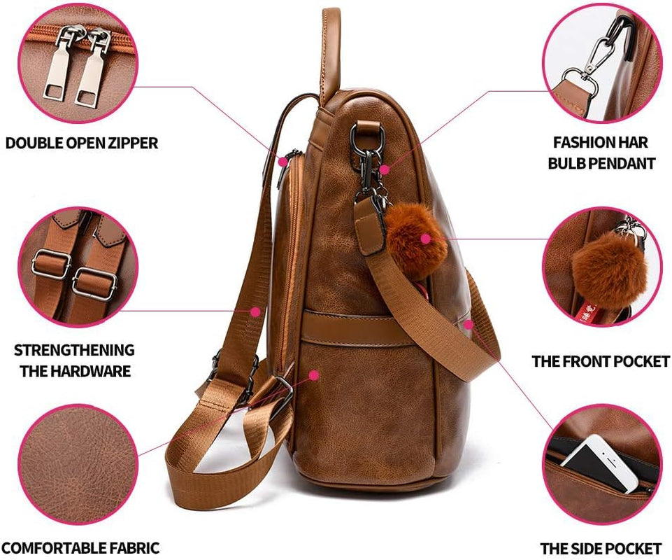 Women Backpack Purse PU Leather Anti-Theft Casual Shoulder Bag