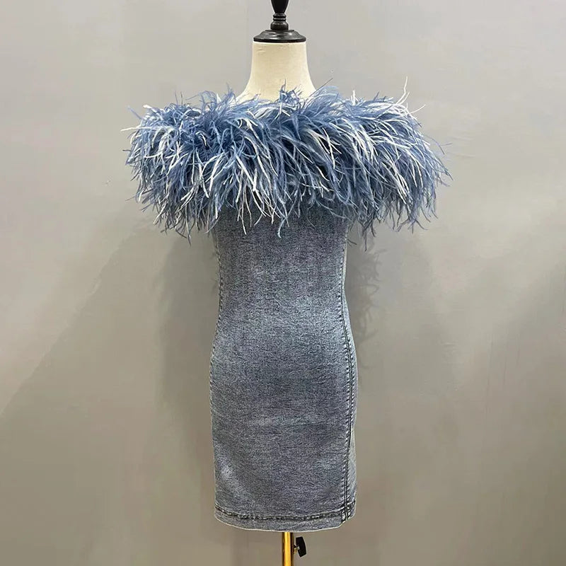 Shling Fluffy Ostrich Feathers dress Shling Bodycon Dress Casual Dress fancy Dress party dress short dress Summer dress Women's Dress women's plus size dress