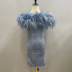 Shling Fluffy Ostrich Feathers dress Shling Bodycon Dress Casual Dress fancy Dress party dress short dress Summer dress Women's Dress women's plus size dress