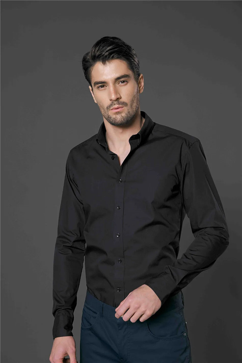 Shling Fitted Black Business Shirt Shling Black shirt for men mens cloth mens t shirt