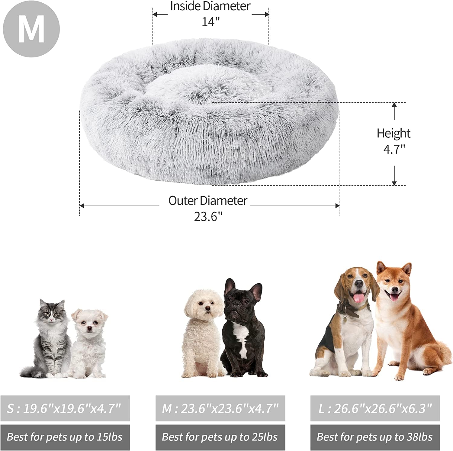 Grey Fluffy Dog and Cat Calming Cushion Bed 