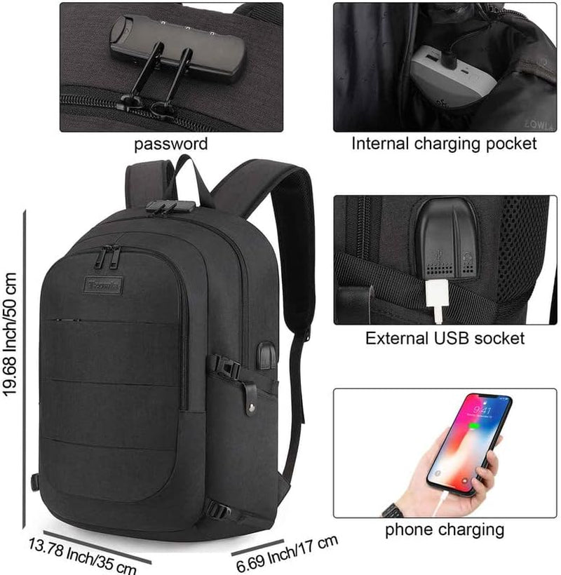 Travel Laptop Backpack Water Resistant Anti-Theft Bag with USB Charging Port and Lock Casual Daypack