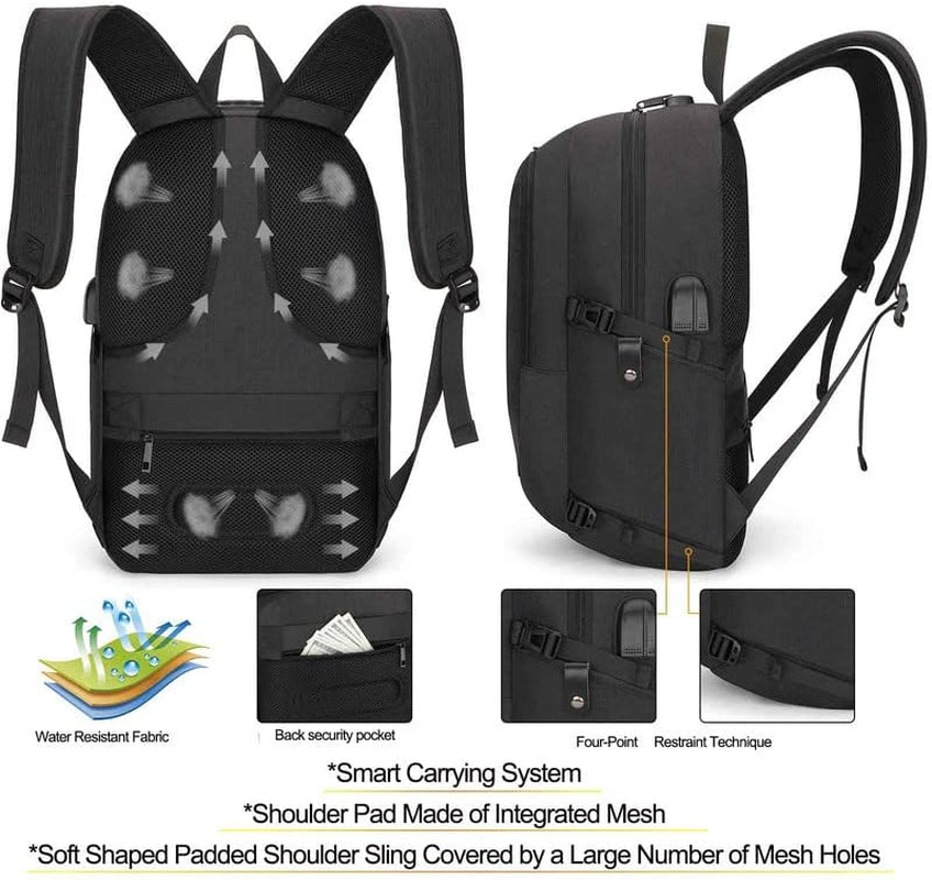 Travel Laptop Backpack Water Resistant Anti-Theft Bag with USB Charging Port and Lock Casual Daypack